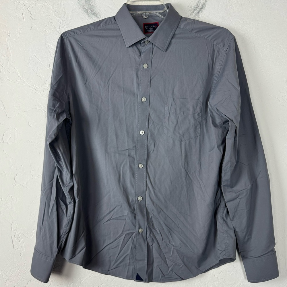 Untuckit Dress‎ Shirt Gironde Top Knit Wrinkle Free Performance Solid Dark Gray